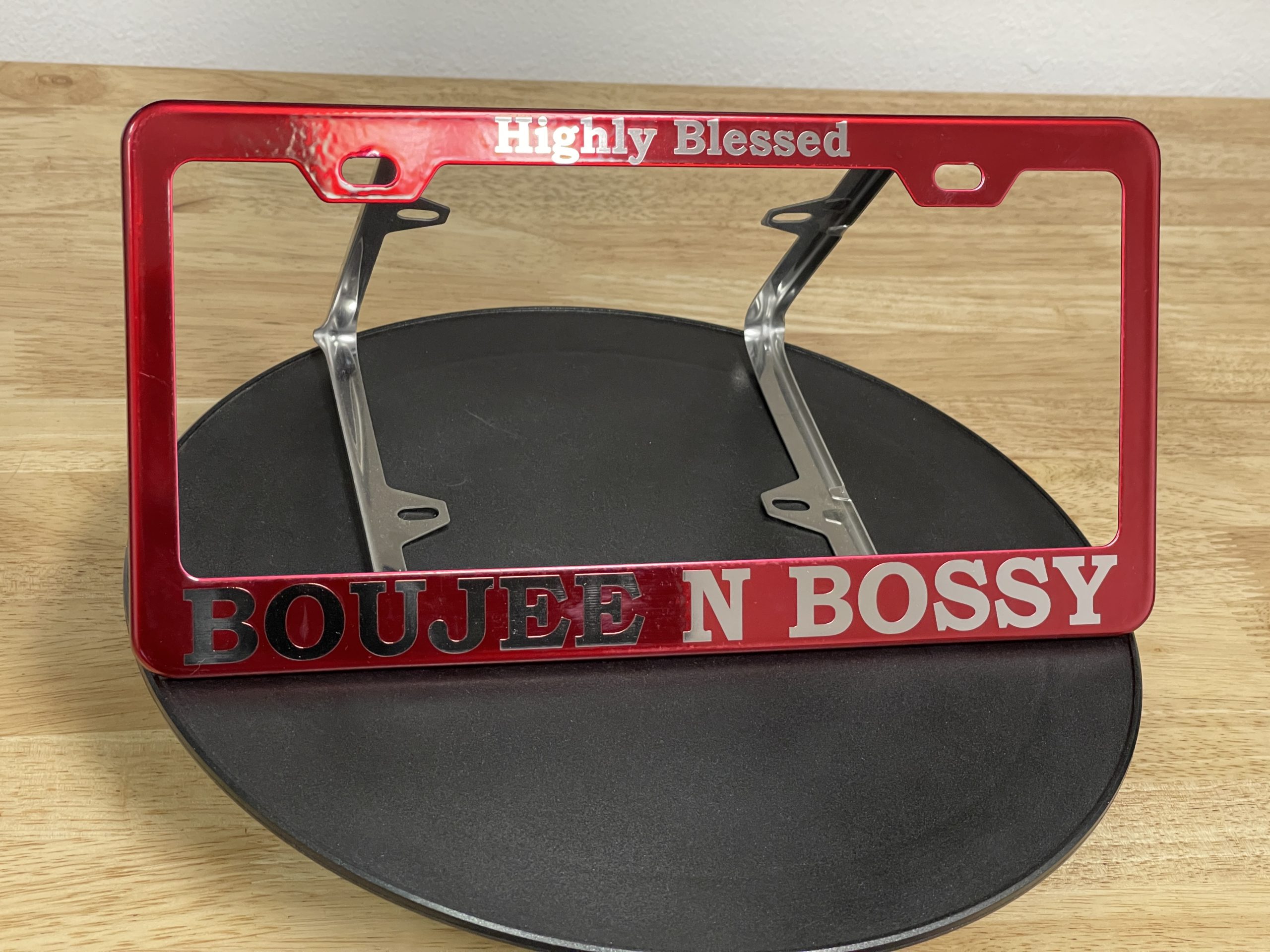 FAI Frame Ai Custom Personalized Laser Engraved T304 Stainless Steel Polish License Plate Frame Holder Bracket - Red - Image 3