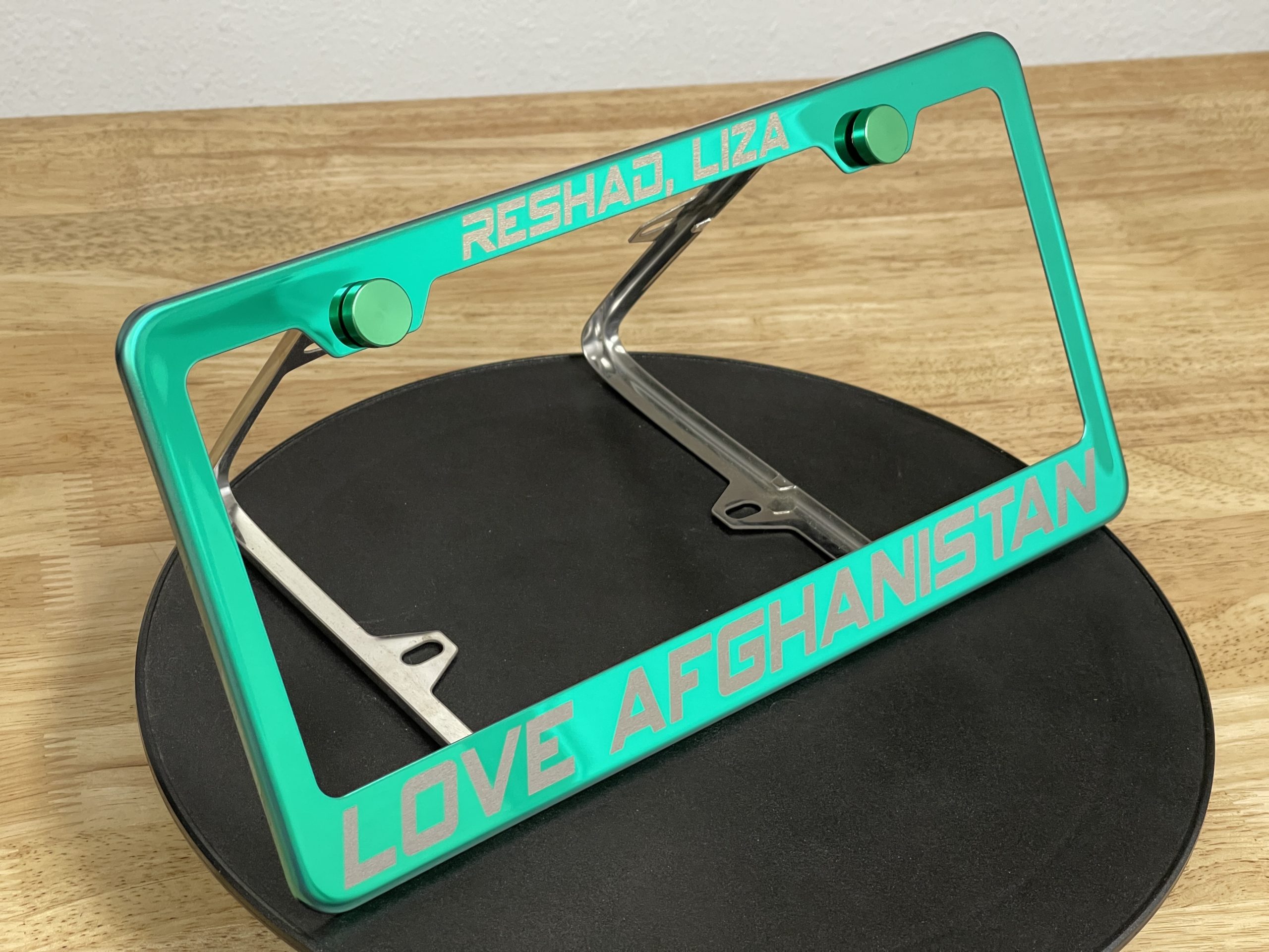 FAI Frame Ai Custom Personalized Laser Engraved T304 Stainless Steel Polish License Plate Frame Holder Bracket - Green - Image 2