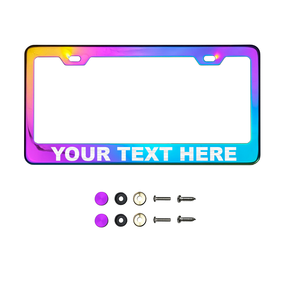 FAI Frame Ai Custom Personalized Laser Engraved T304 Stainless Steel Polish License Plate Frame Holder Bracket - Neo Neon Chrome