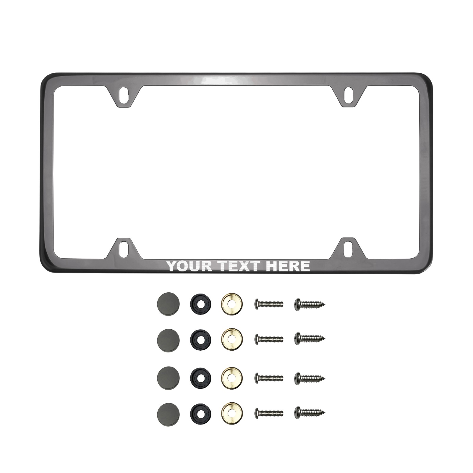 Frame Ai Laser Etching Customize Four Hole Slim Version Black Smoke Titaninum Gun Metal Chrome License Plate Frame T304 Stainless Steel + Metal Screw Caps