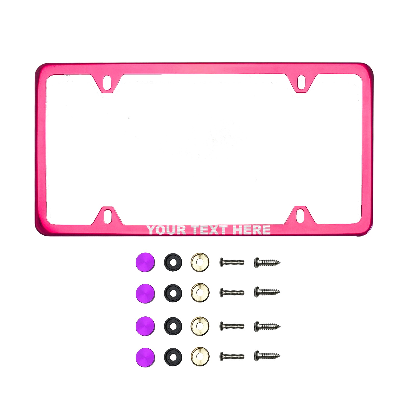 Frame Ai Laser Etching Customize Four Hole Slim Version Raspberry Pink Chrome License Plate Frame T304 Stainless Steel + Metal Screw Caps