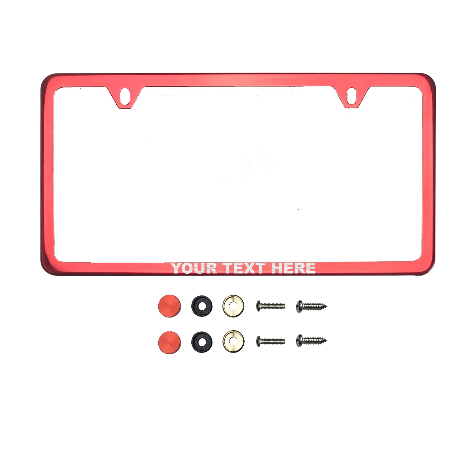 Frame Ai Laser Etching Customize Laser Etching Customize Two Hole Slim Version Red Chrome Mirror License Plate Frame T304 Stainless Steel + Metal Screw Caps