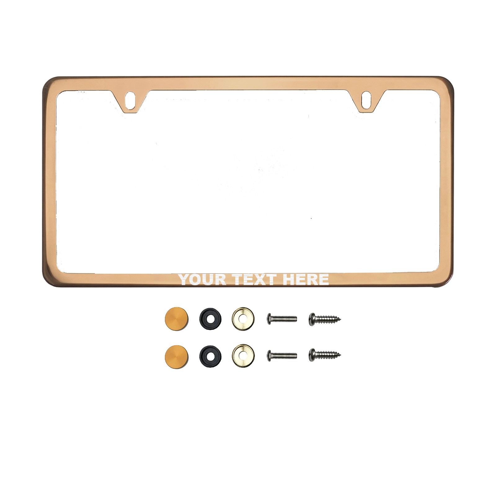 Frame Ai Laser Etching Customize Laser Etching Customize Two Hole Slim Version Rose Gold Chrome Polish Mirror License Plate Frame T304 Stainless Steel + Metal Screw Caps
