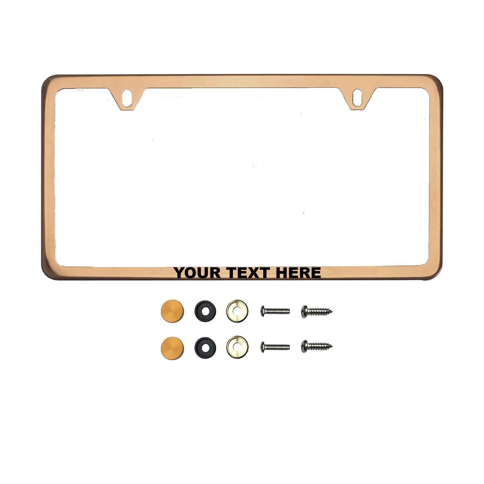 Frame Ai Laser Etching Customize Laser Etching Customize Black Lettering Two Hole Slim Version Rose Gold Chrome Polish Mirror License Plate Frame T304 Stainless Steel + Metal Screw Caps