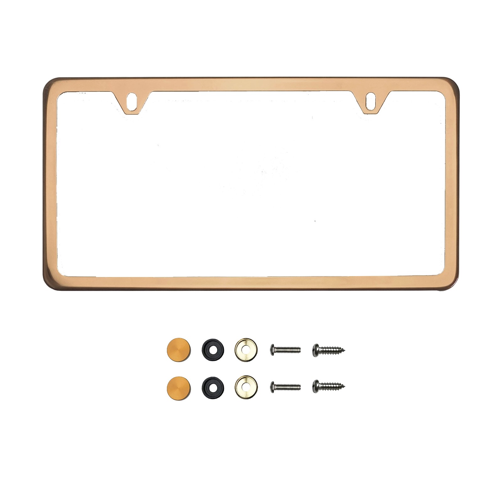 Frame Ai Two Hole Slim Version Rose Gold Chrome Polish Mirror License Plate  Frame T304 Stainless Steel + Metal Screw Caps