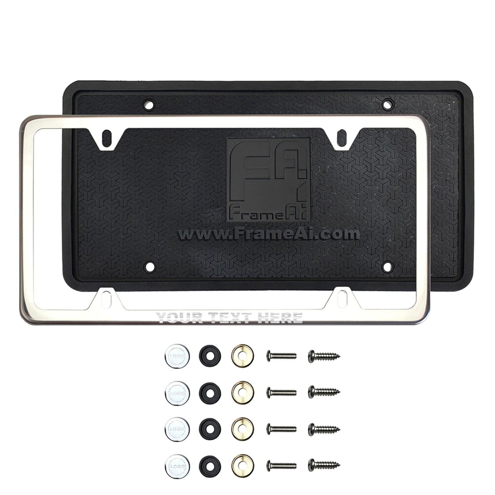 FrameAi Laser Etching Customize Four Hole Slim Version Chrome Polish Mirror License Plate Frame Compatible with GMC Savana T304 Stainless Steel + Metal Screw Caps - Image 2