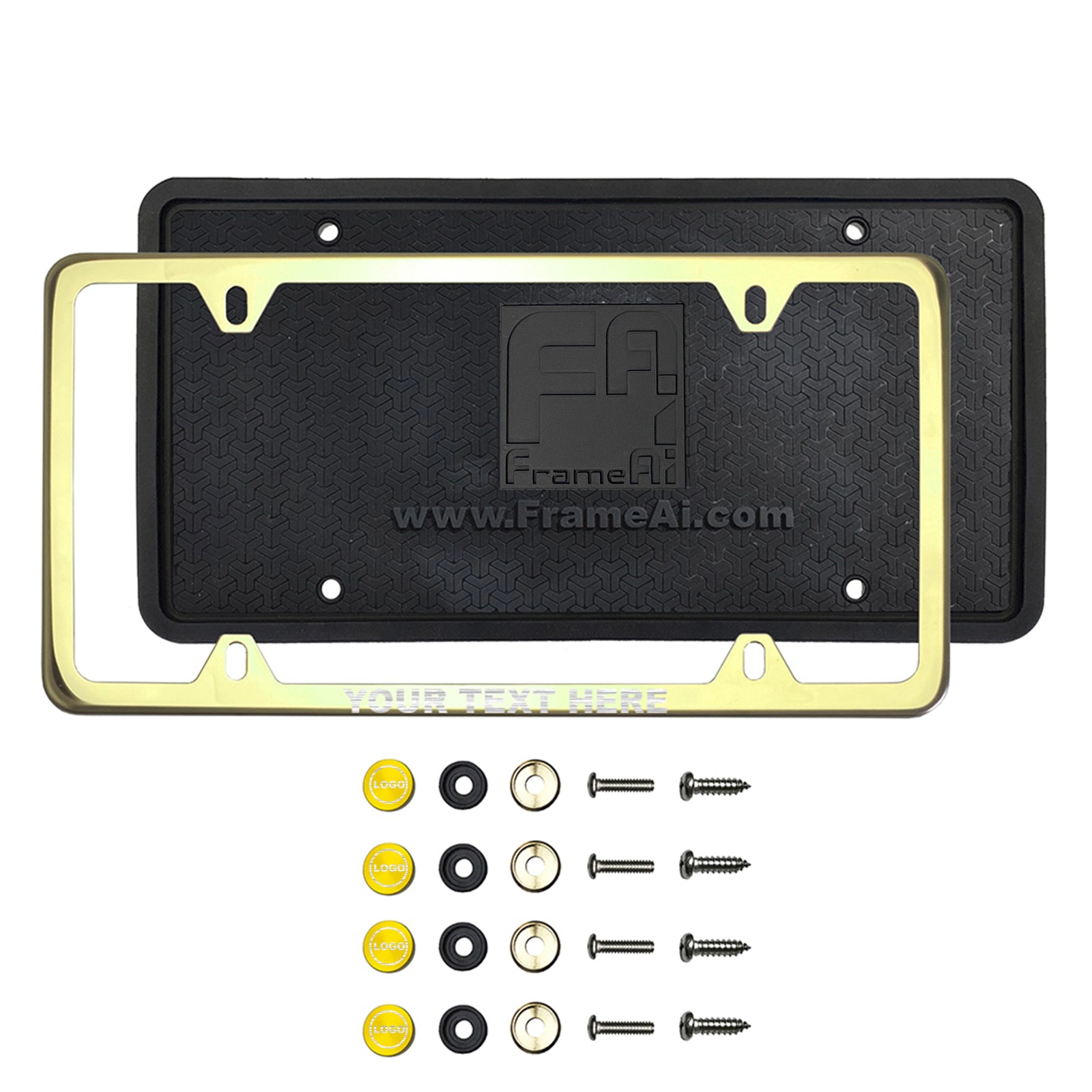 FrameAi Laser Etching Customize Four Hole Slim Version Gold Chrome Polish Mirror License Plate Frame Compatible with GMC Sierra T304 Stainless Steel + Metal Screw Caps - Image 2