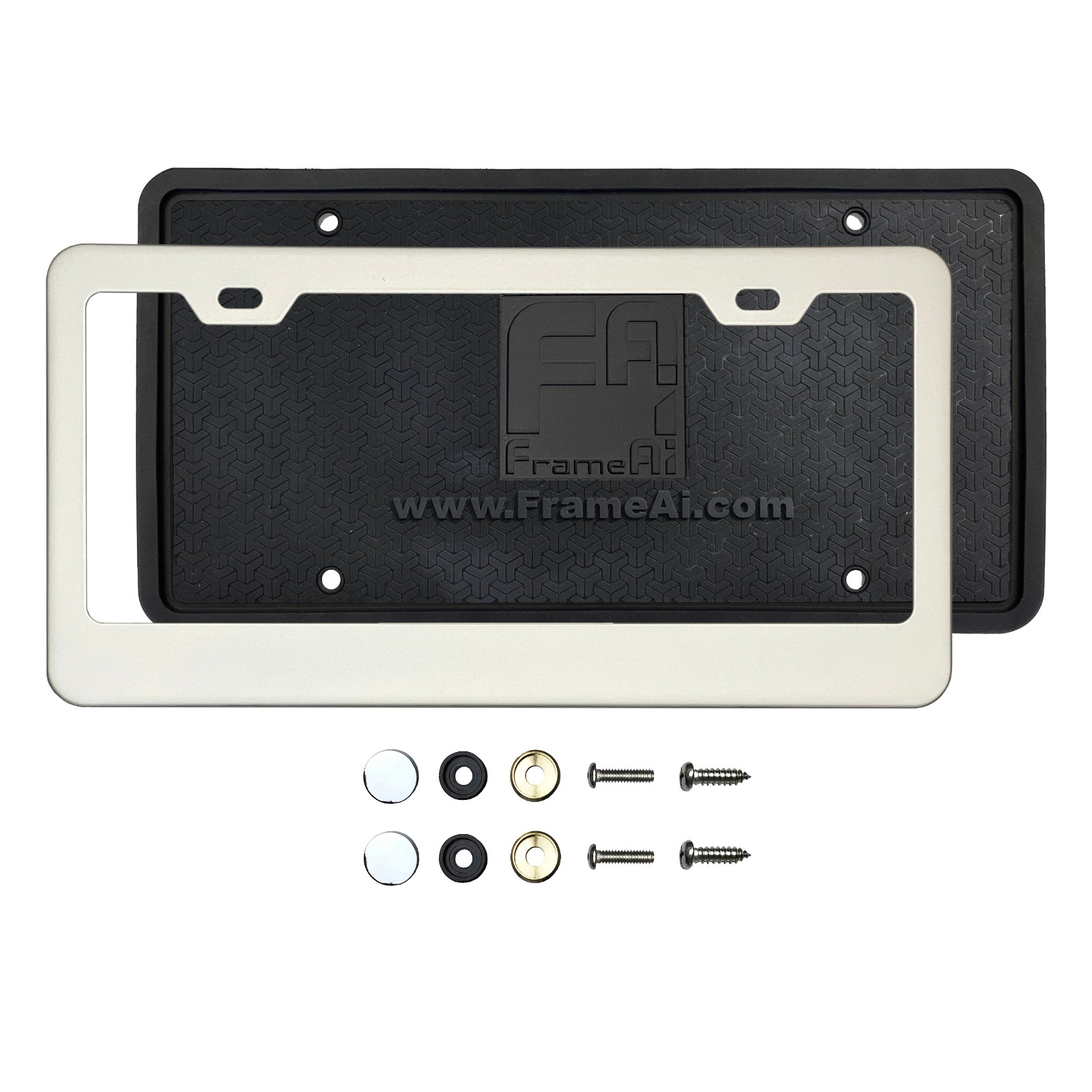 Silicone back Guard license plate holder Matte Flat White License Plate Frame T304 Stainless Steel + Metal Screw Caps