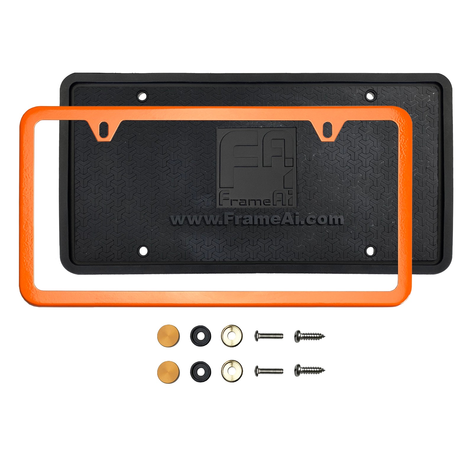 Silicone back Guard Two Holes Slim license plate holder Solar Orange License Plate Frame T304 Stainless Steel + Metal Screw Caps