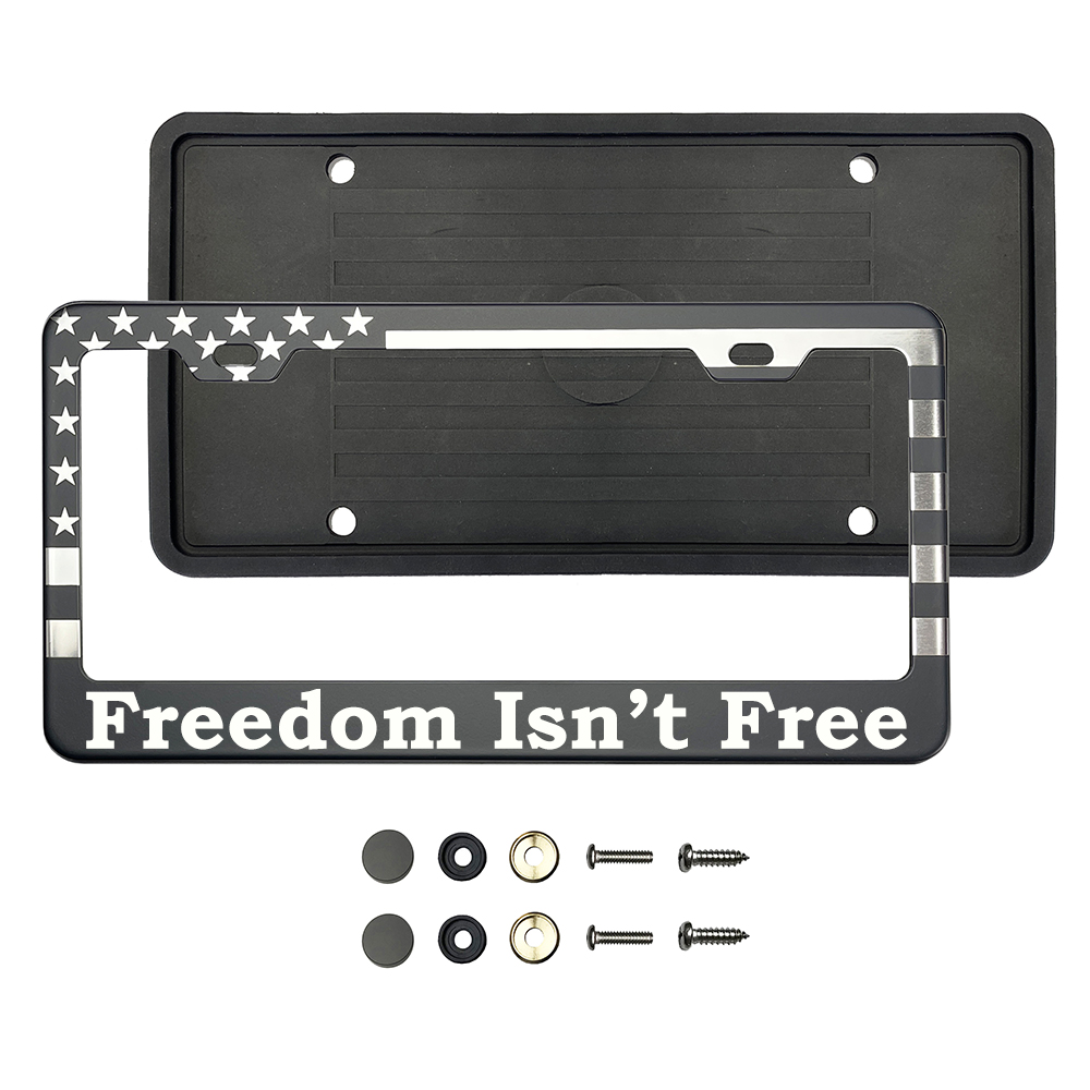 FAI Frame Ai Customize USA American Flag License Plate Frame Laser Engraved Etched – T304 Stainless Steel License Plate Frame Holder Bracket – Matte Black - Image 2
